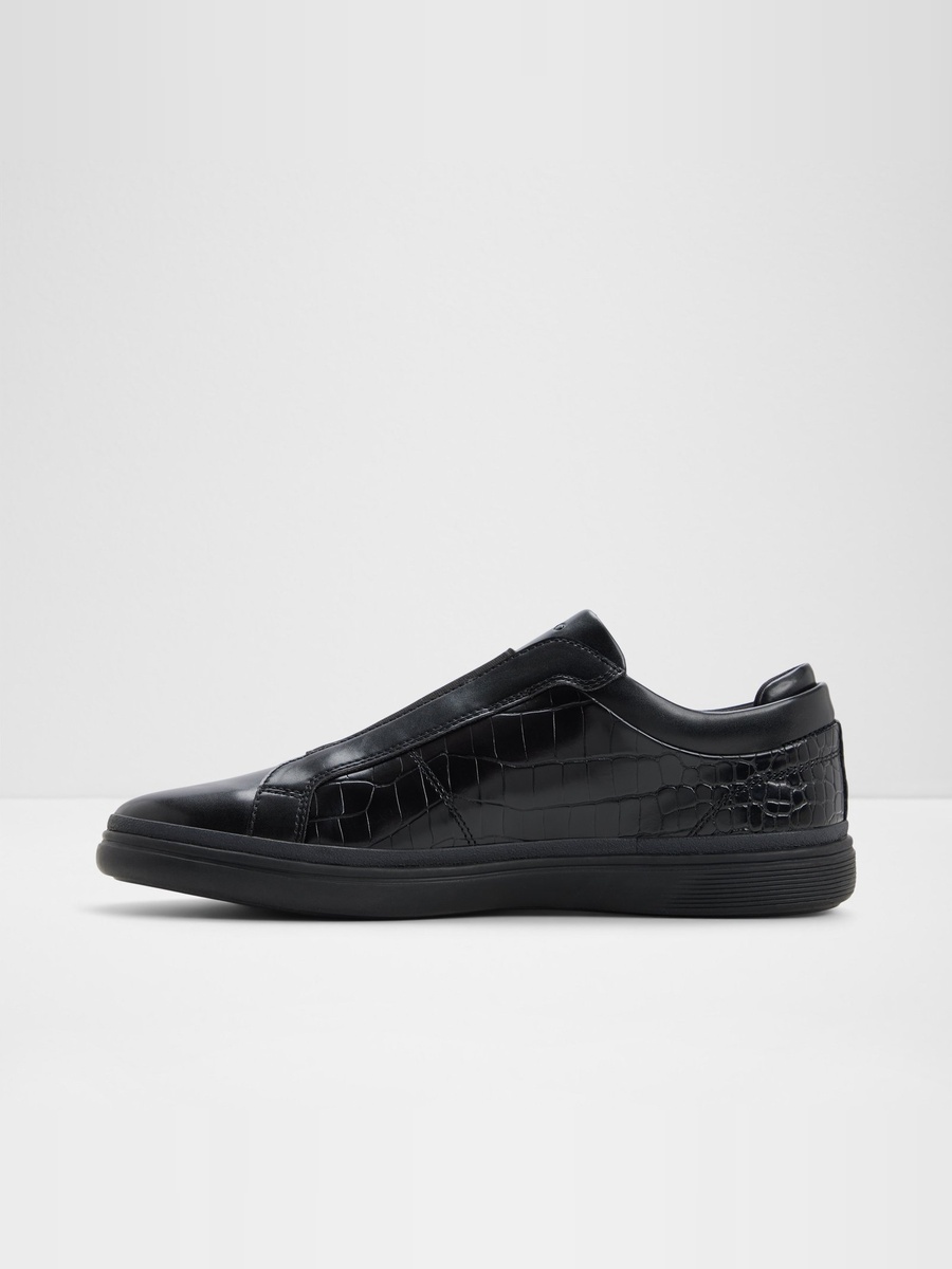 Men Black Croc-Embossed Slip-On Sneakers