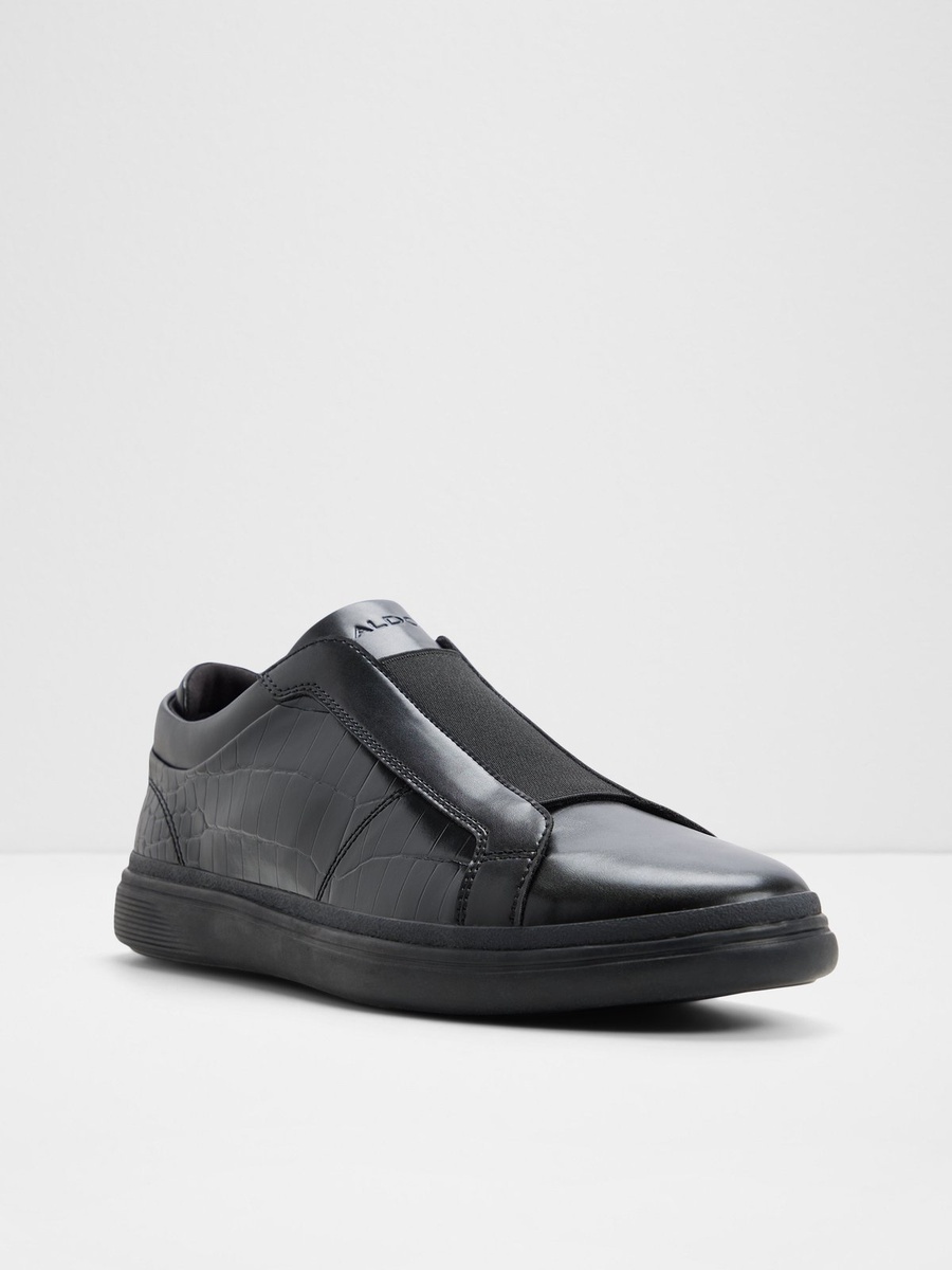 Men Black Croc-Embossed Slip-On Sneakers