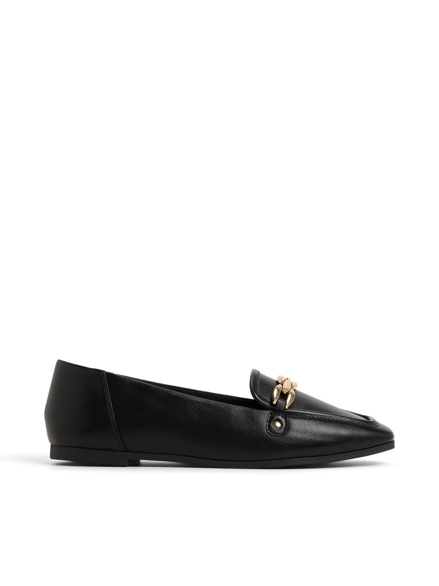 Women Black Chain Detail Flat Loafers