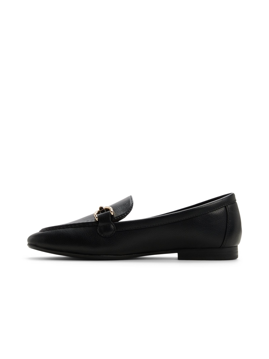 Women Black Flat Loafers with Gold Buckle Detail