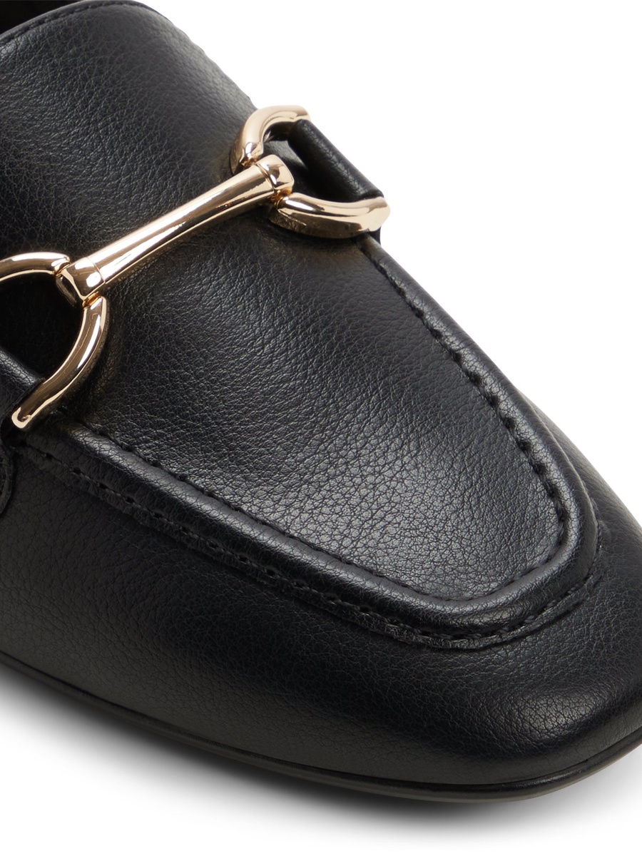 Women Black Flat Loafers with Gold Buckle Detail