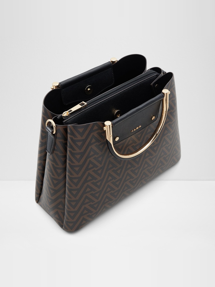 Women Monogram Brown Crossbody Bag with Top Handle