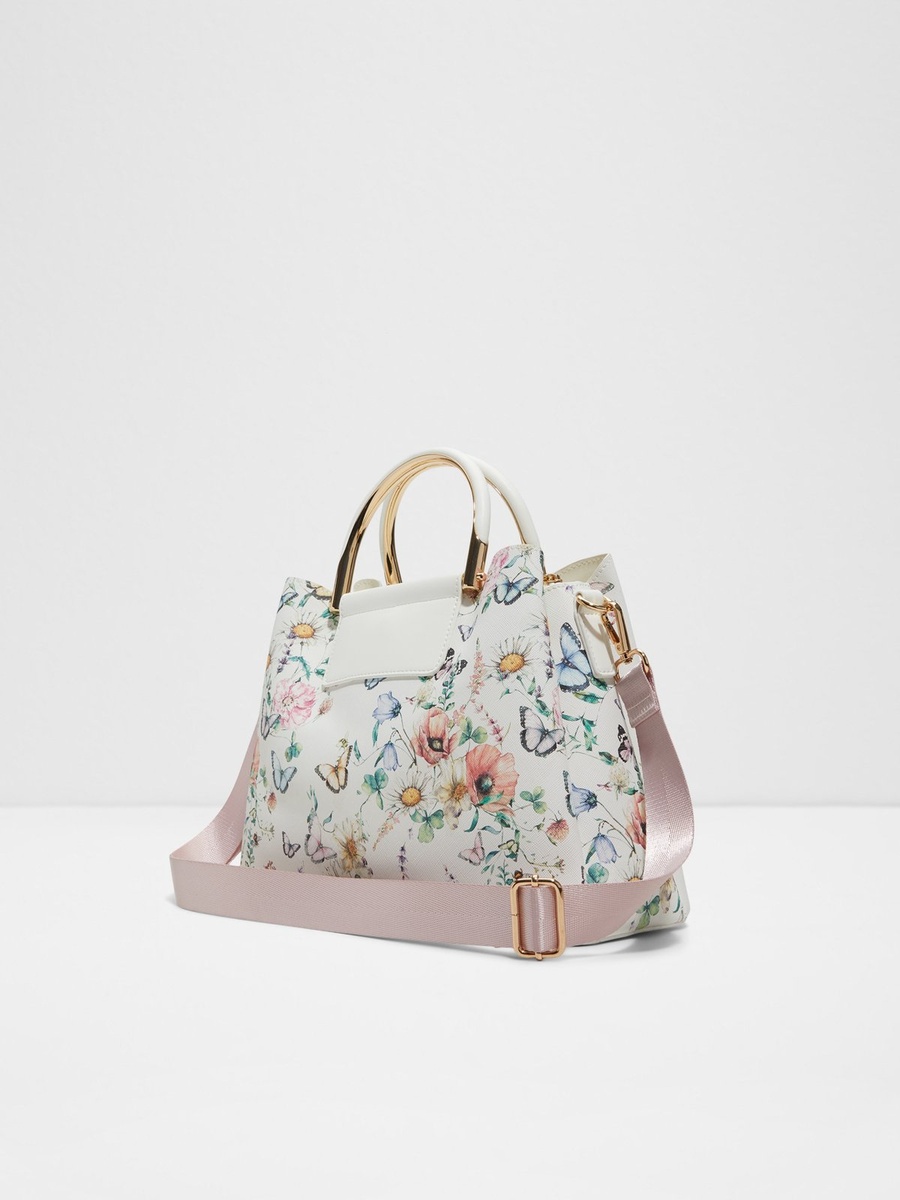 Floral and Butterfly Print Crossbody Bag with Pink Strap