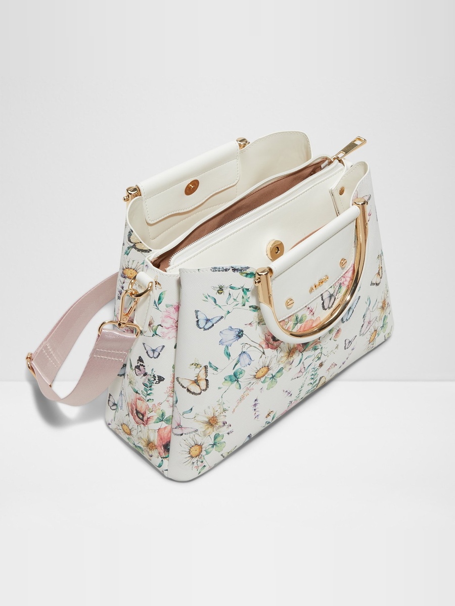 Floral and Butterfly Print Crossbody Bag with Pink Strap