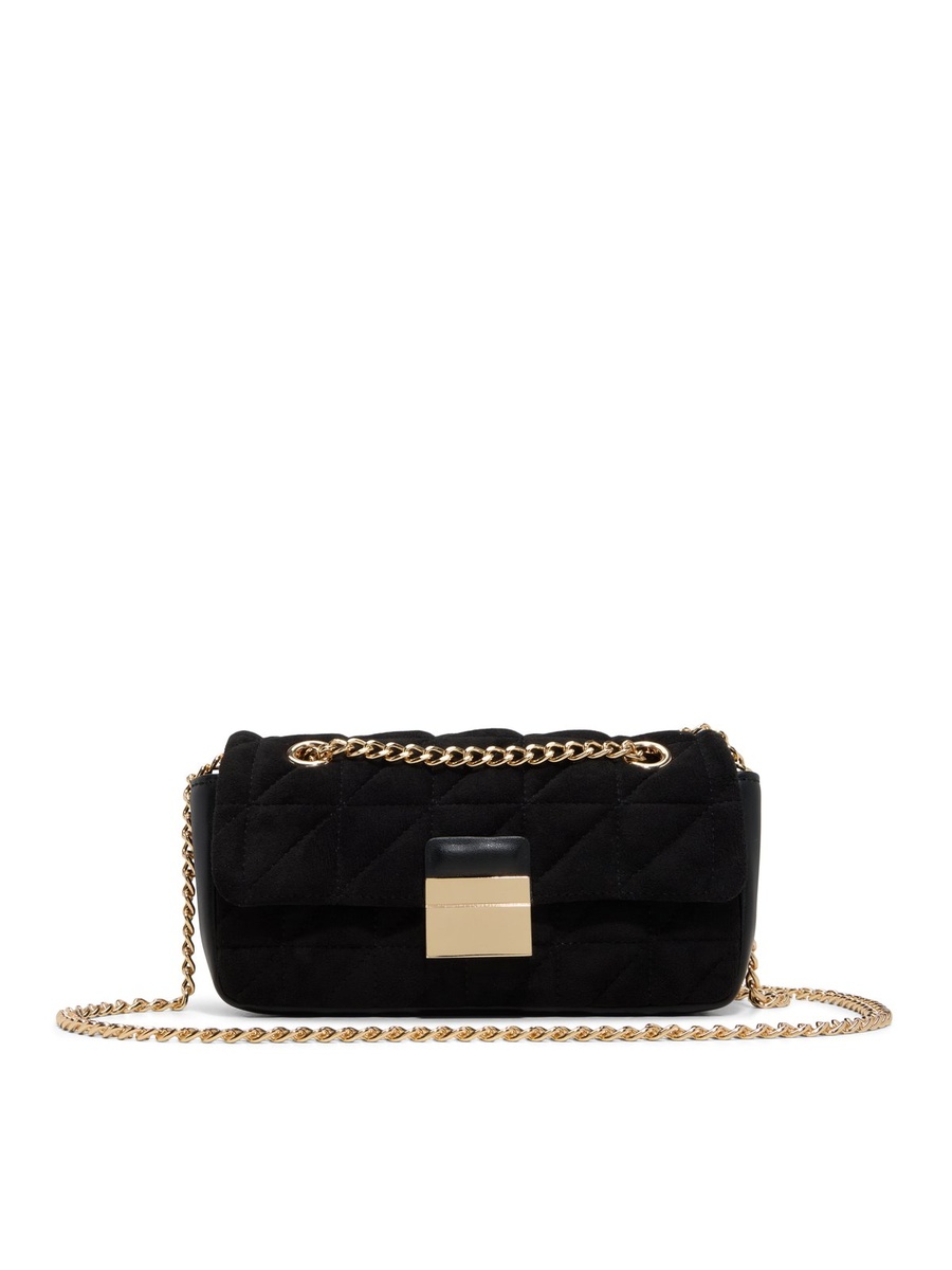 Black Quilted Crossbody Bag with Gold Chain