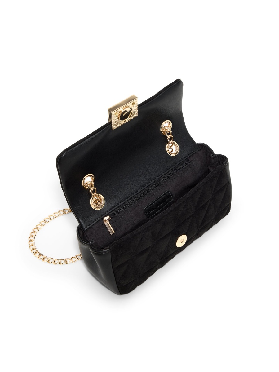 Black Quilted Crossbody Bag with Gold Chain