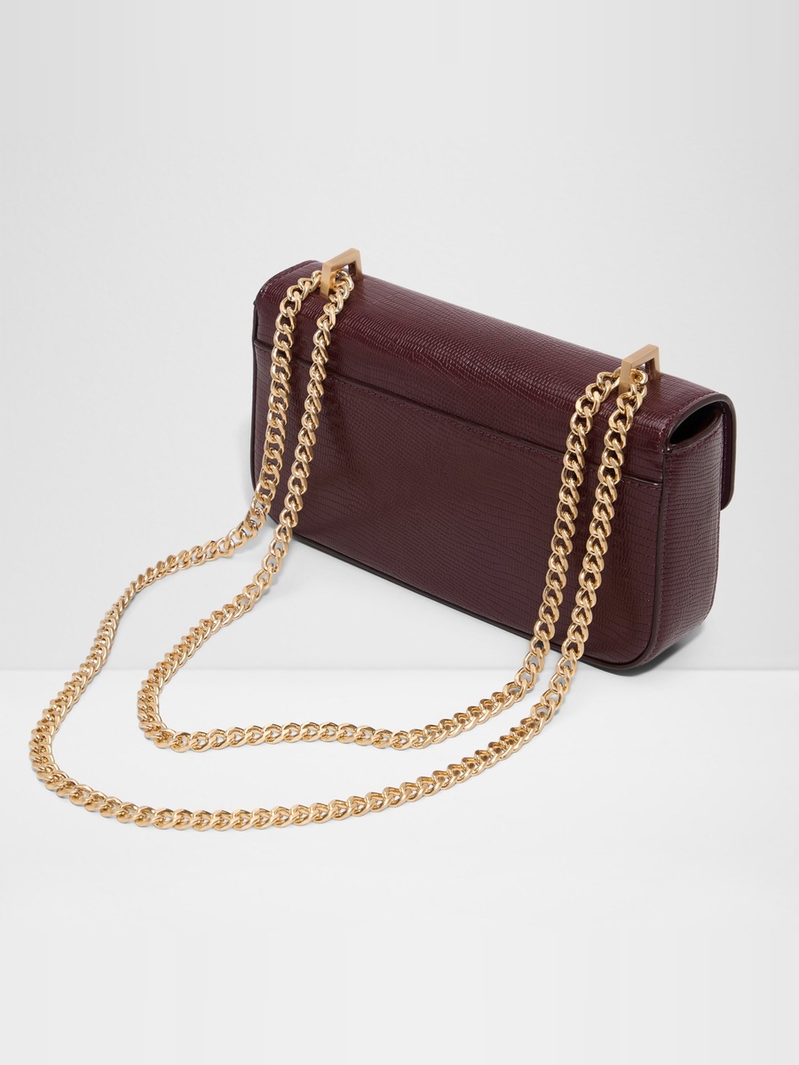 Maroon Embossed Crossbody Bag with Gold Chain