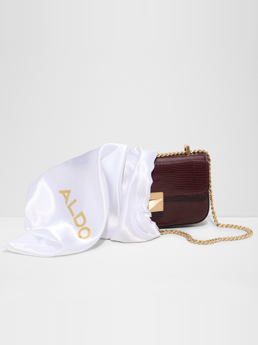 Maroon Embossed Crossbody Bag with Gold Chain