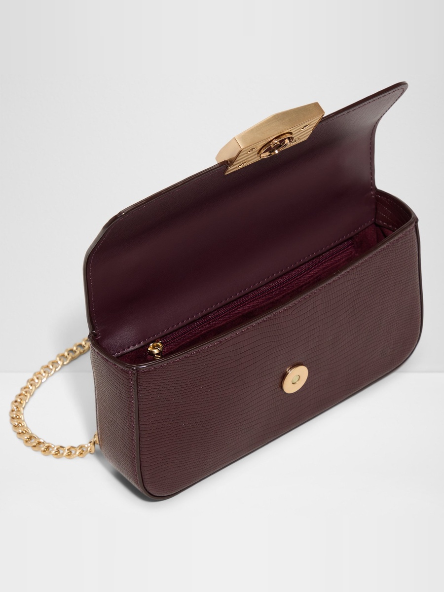 Maroon Embossed Crossbody Bag with Gold Chain