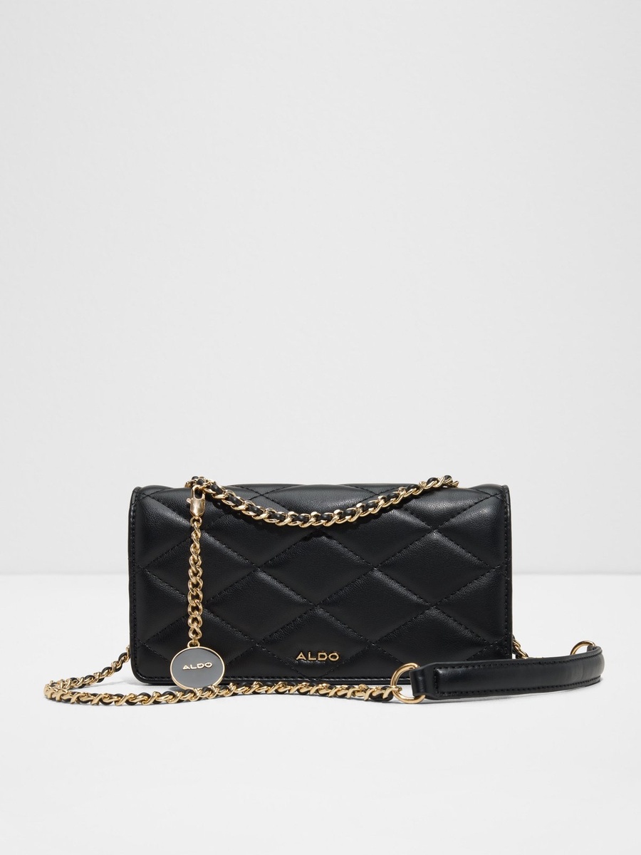 Black Quilted Crossbody Bag with Chain Strap