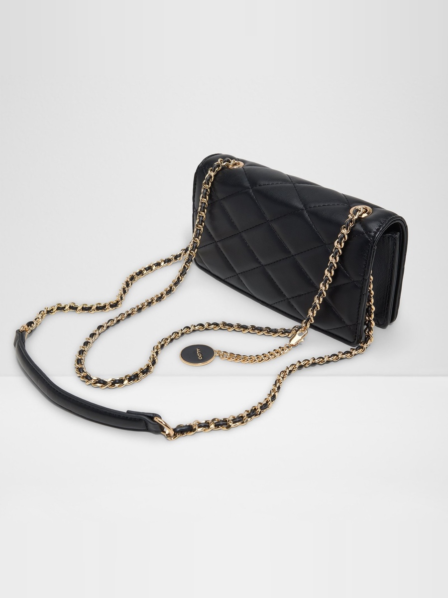 Black Quilted Crossbody Bag with Chain Strap