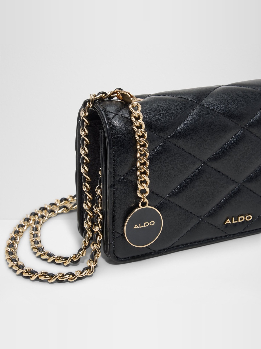 Black Quilted Crossbody Bag with Chain Strap
