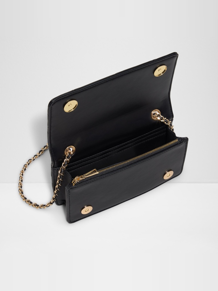 Black Quilted Crossbody Bag with Chain Strap