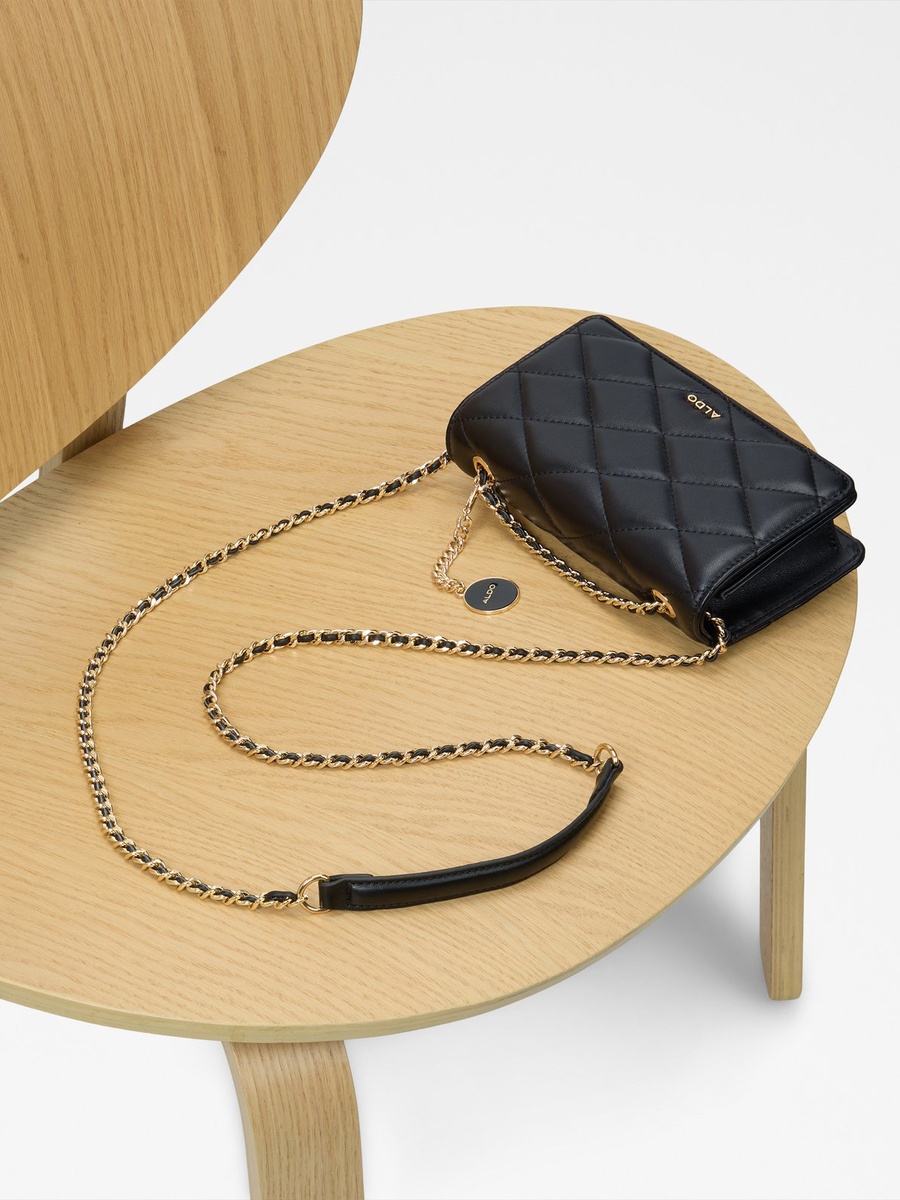 Black Quilted Crossbody Bag with Chain Strap