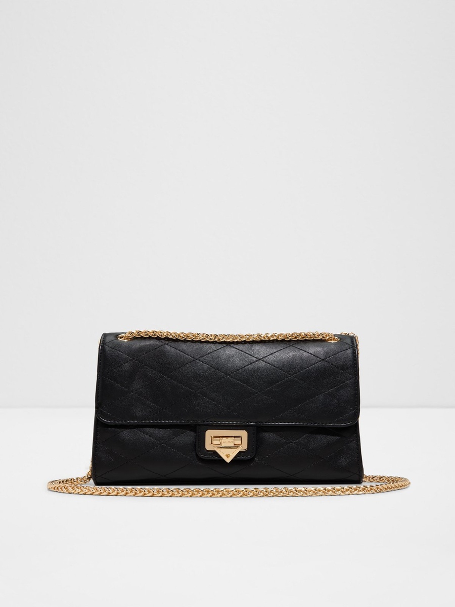 Black Quilted Crossbody Bag with Gold Chain