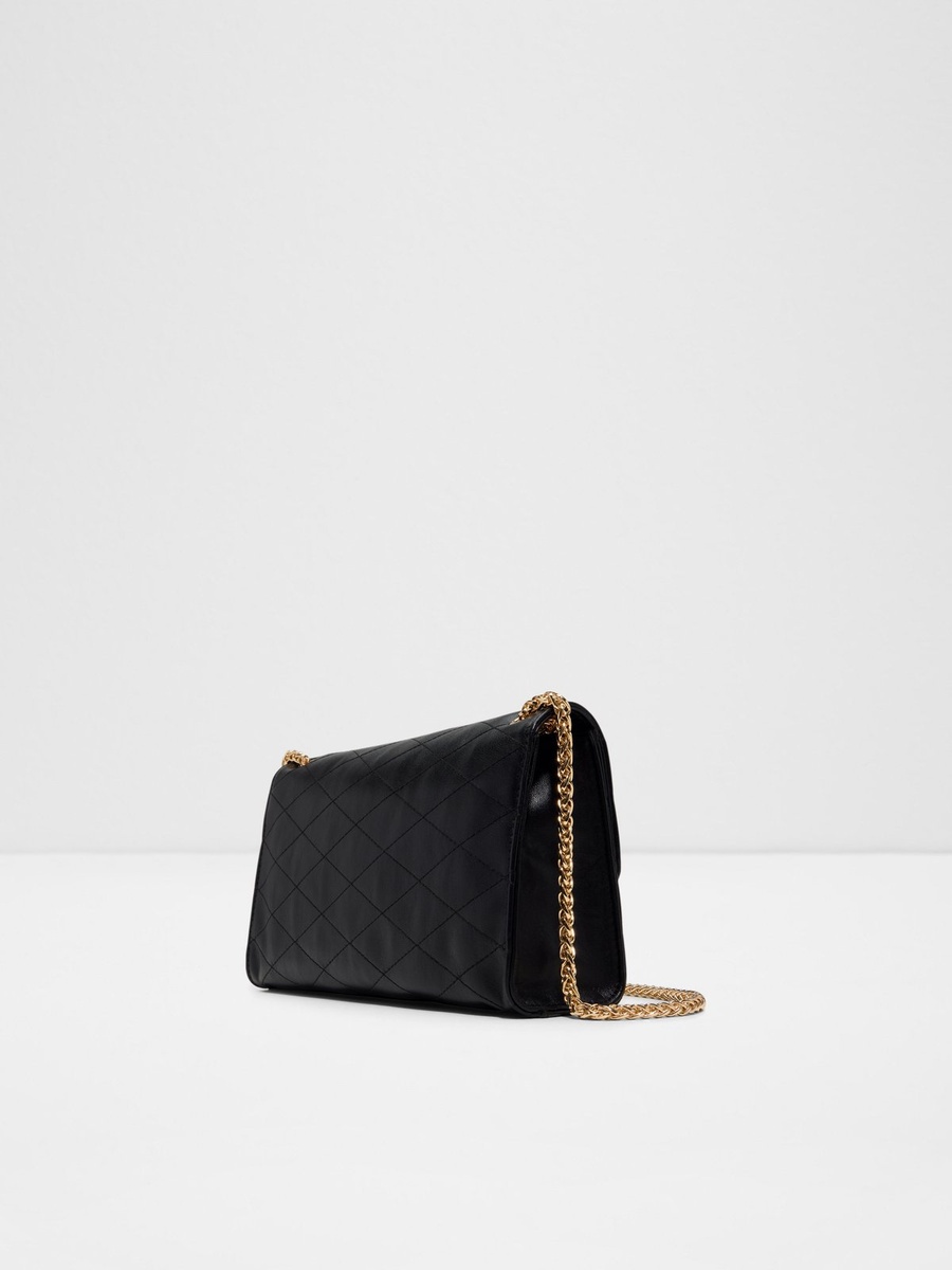 Black Quilted Crossbody Bag with Gold Chain