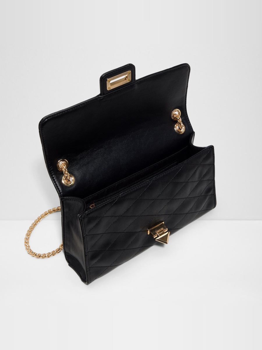 Black Quilted Crossbody Bag with Gold Chain