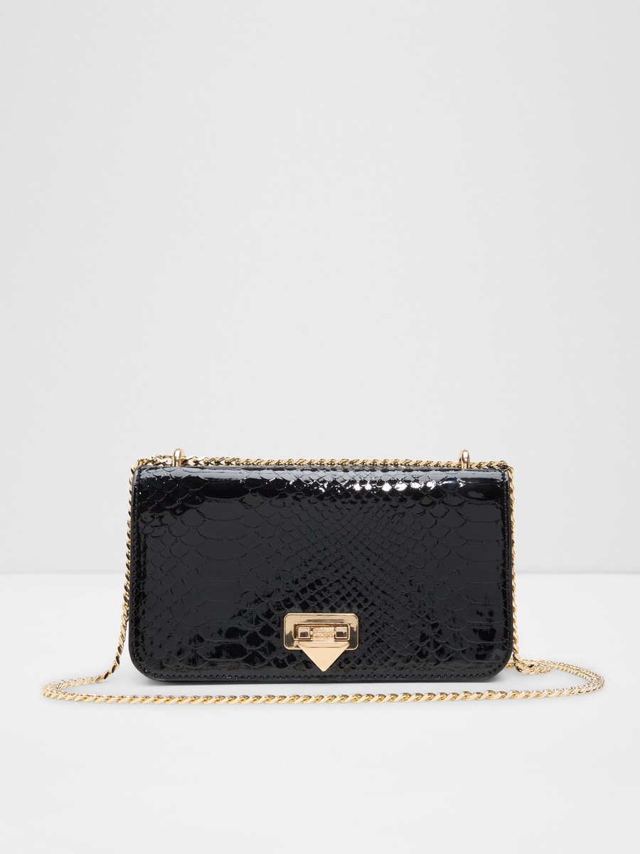 Black Patent Croc-Effect Crossbody Bag
