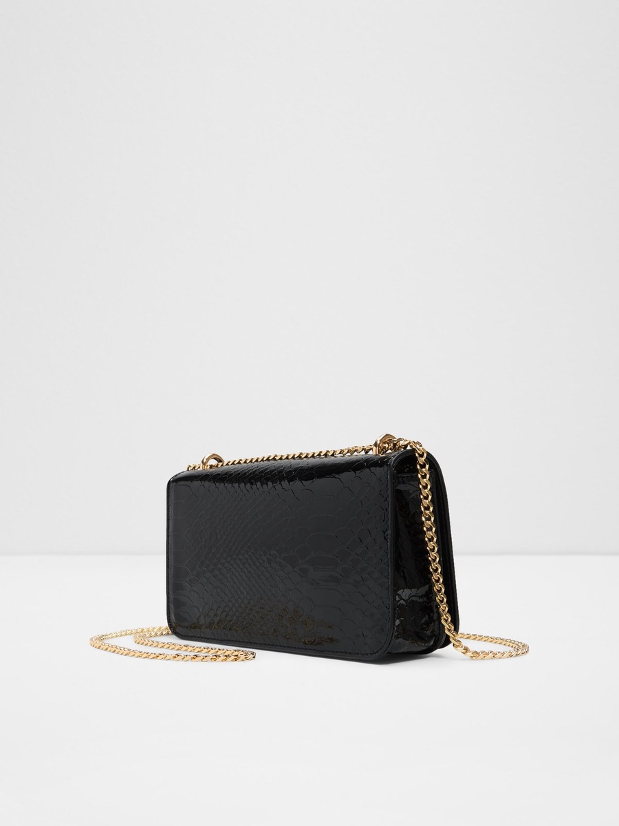 Black Patent Croc-Effect Crossbody Bag