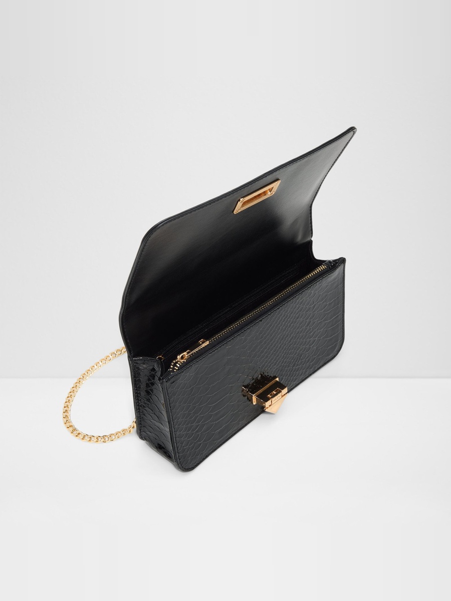 Black Patent Croc-Effect Crossbody Bag