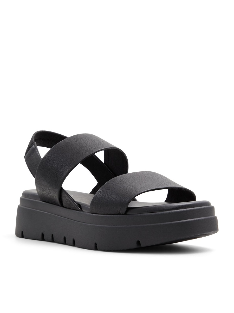 Women Black Chunky Platform Flat Sandals