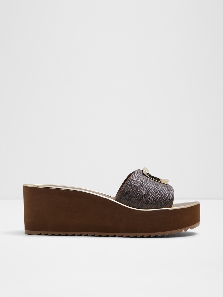 Women Brown Monogram Flat Platform Sandals
