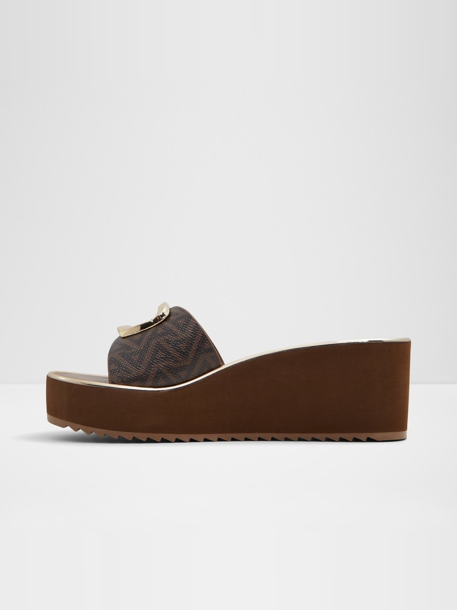 Women Brown Monogram Flat Platform Sandals