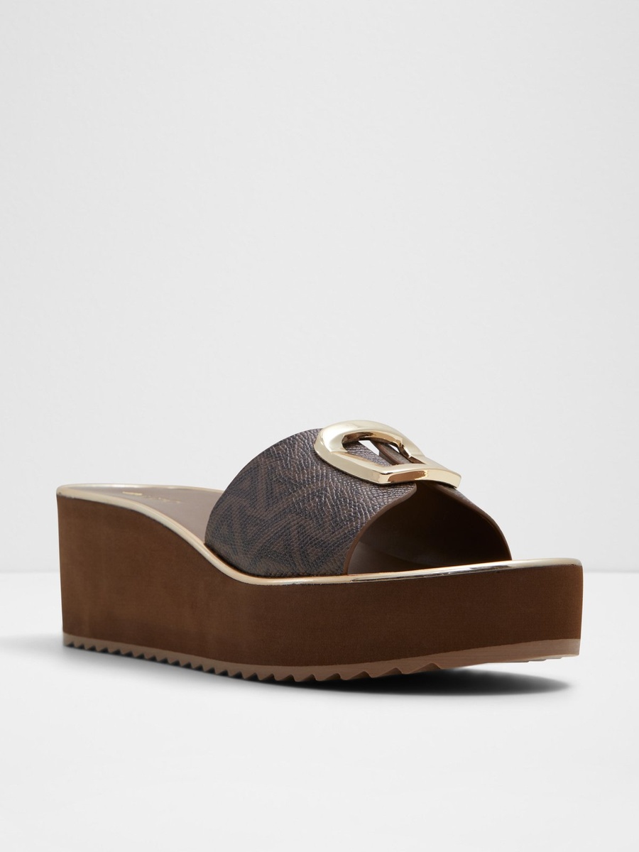 Women Brown Monogram Flat Platform Sandals