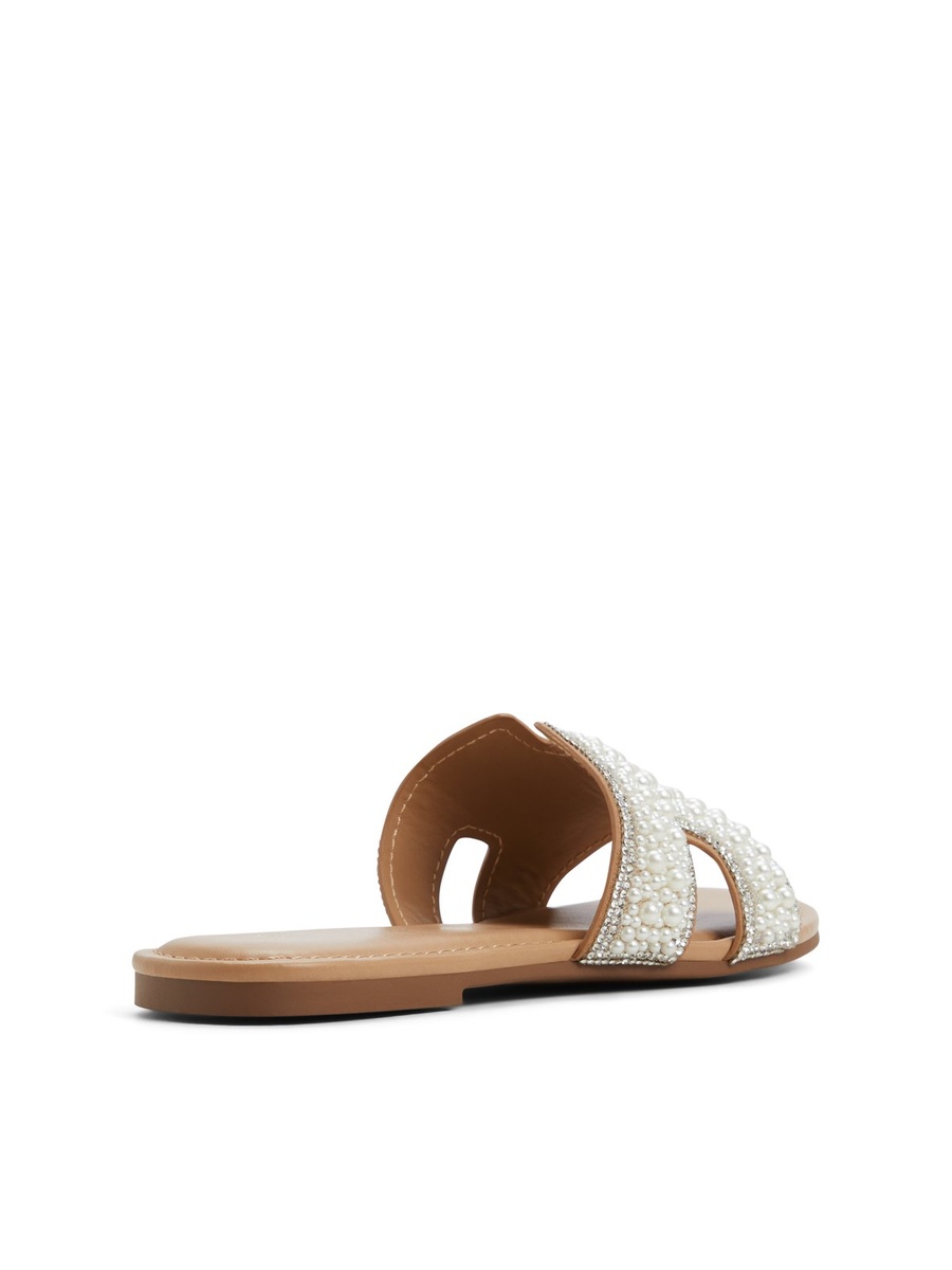 Women Light Blue Pearl Embellished Flat Sandals