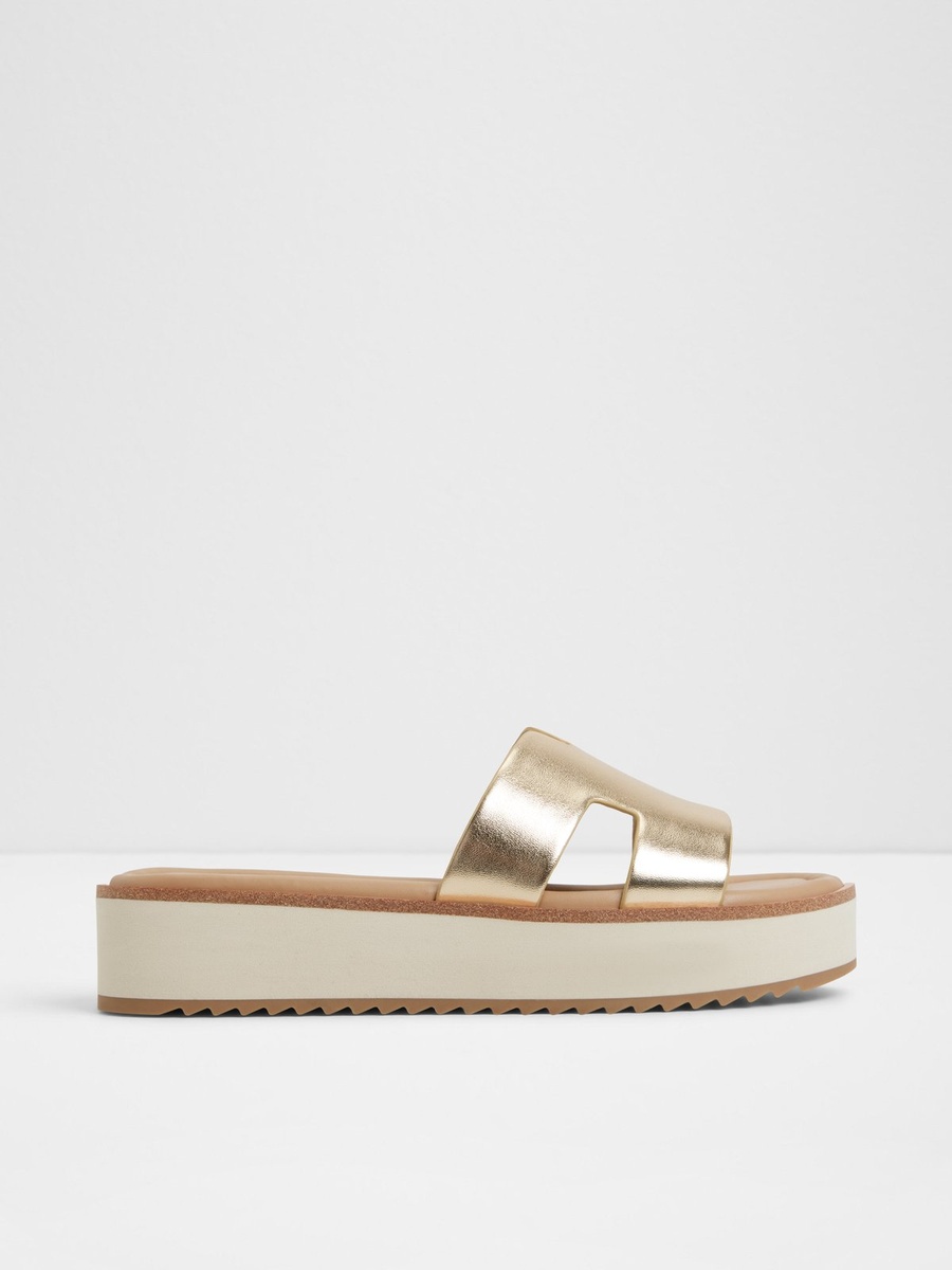 Women Metallic Gold Flat Platform Sandals