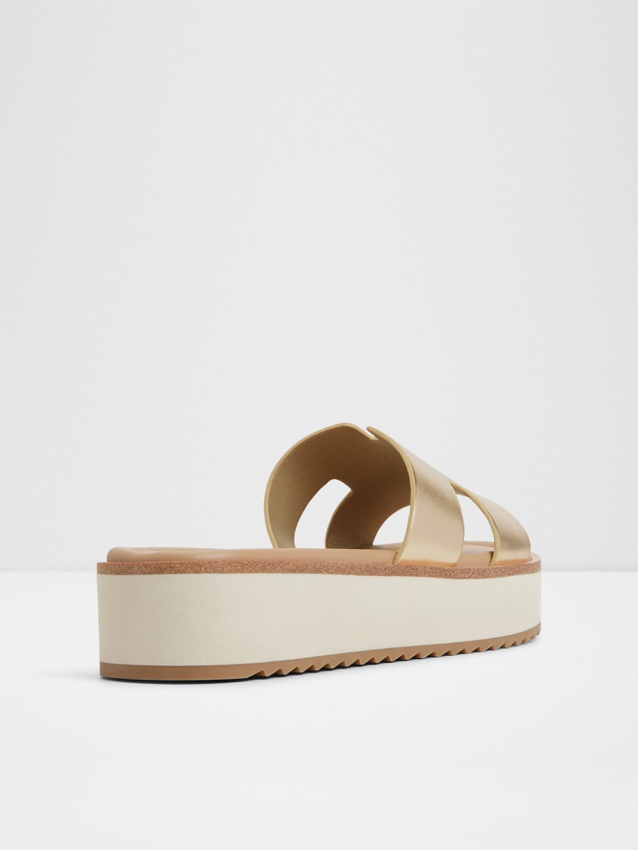 Women Metallic Gold Flat Platform Sandals