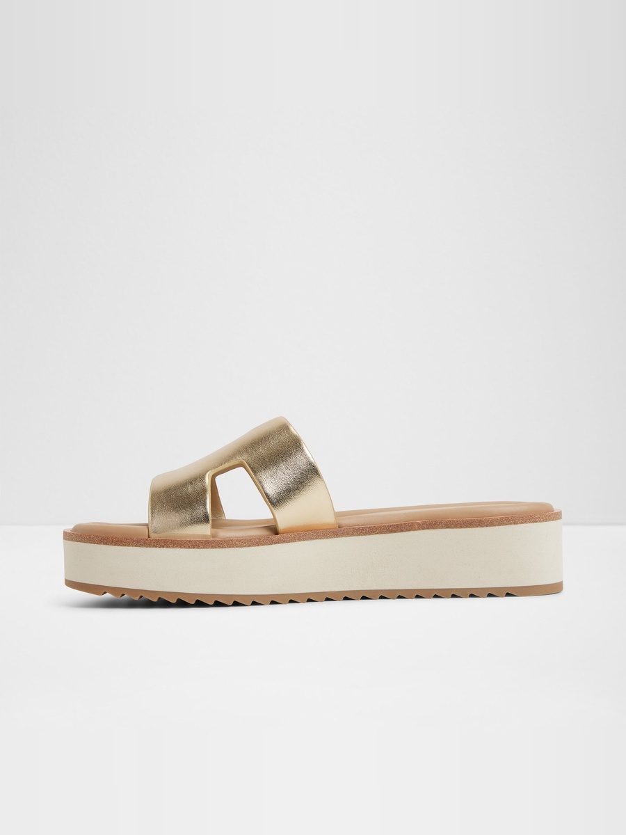 Women Metallic Gold Flat Platform Sandals