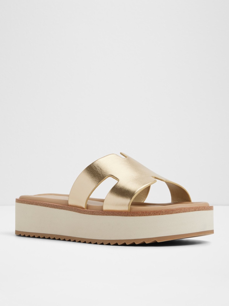 Women Metallic Gold Flat Platform Sandals