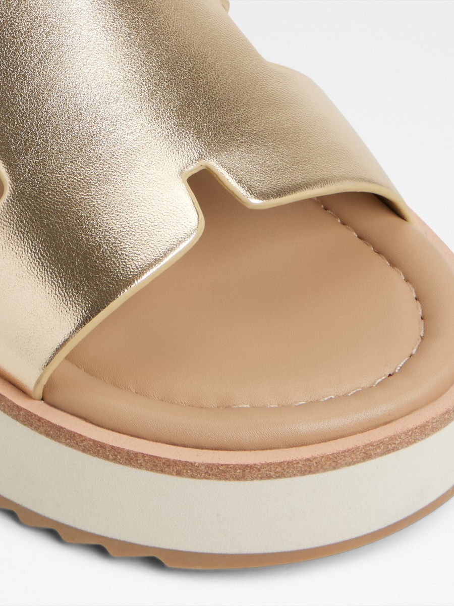 Women Metallic Gold Flat Platform Sandals