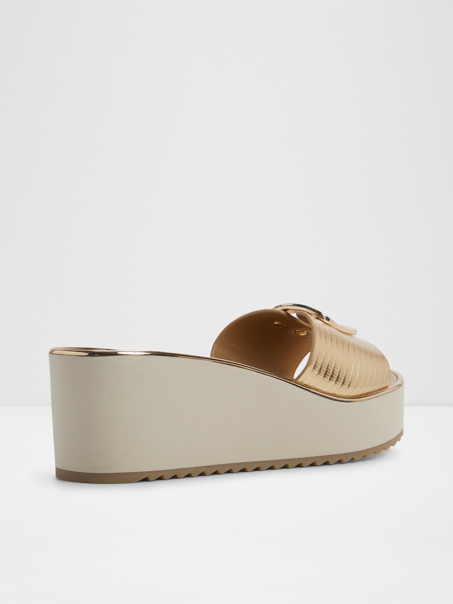 Women Gold Textured Flat Platform Sandals