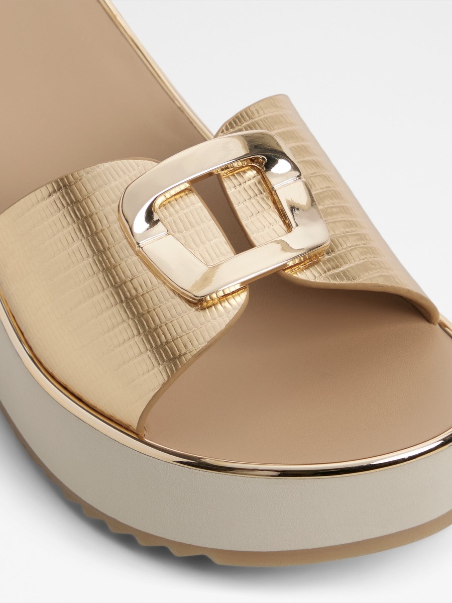 Women Gold Textured Flat Platform Sandals