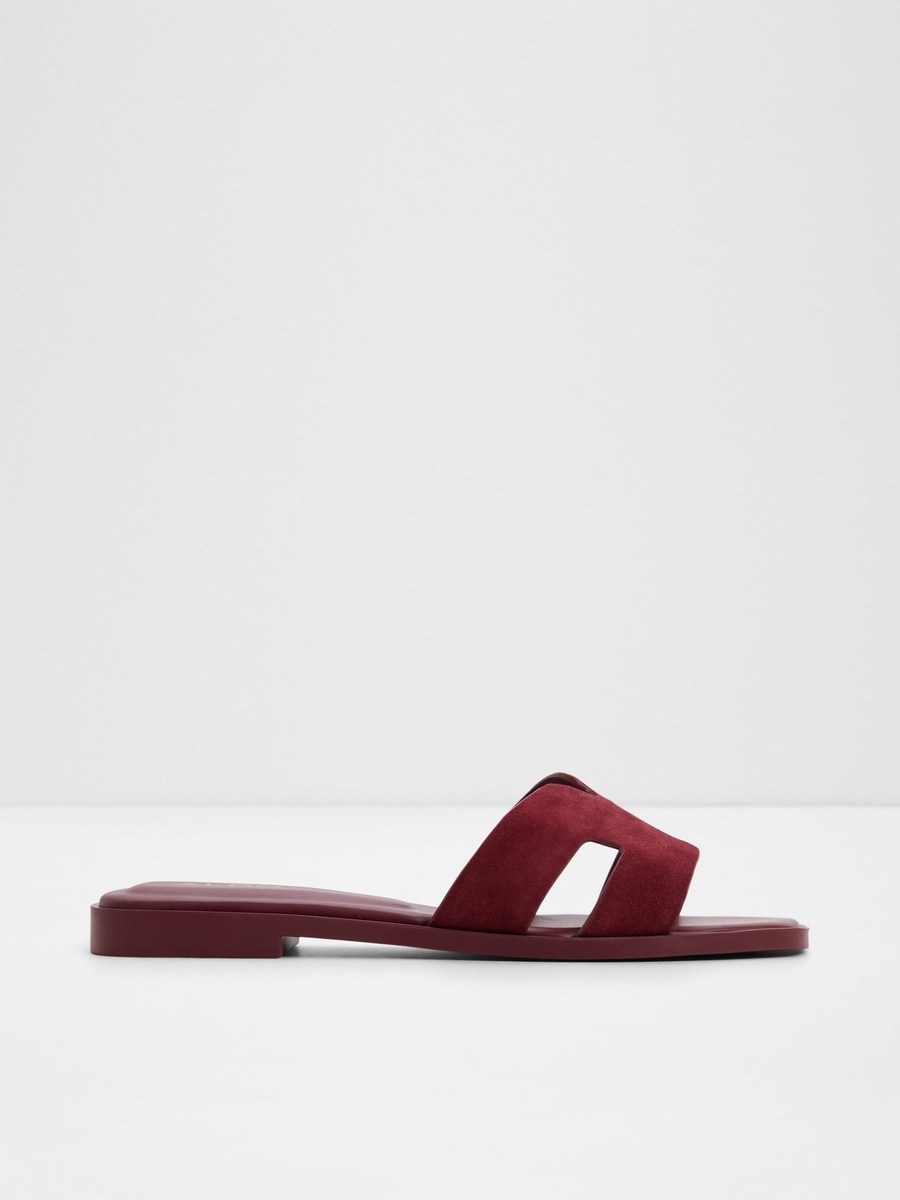 Women Burgundy Suede Flat Sandals