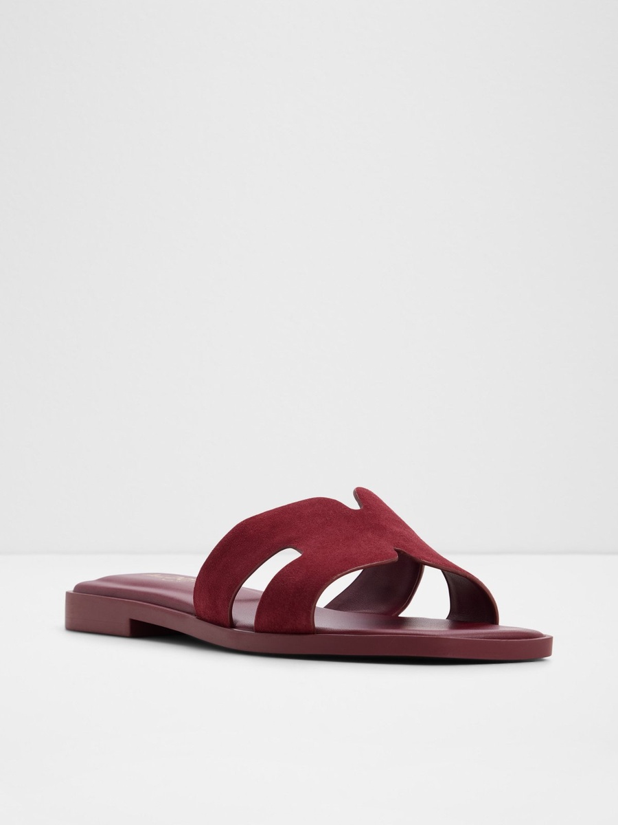 Women Burgundy Suede Flat Sandals
