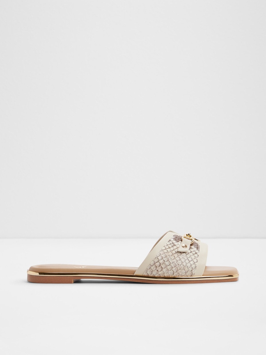 Women Beige Snake Print Flat Sandals