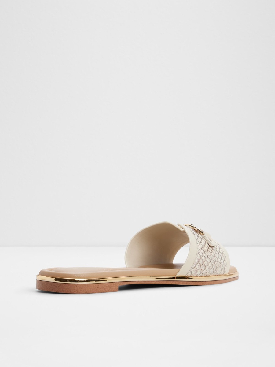 Women Beige Snake Print Flat Sandals