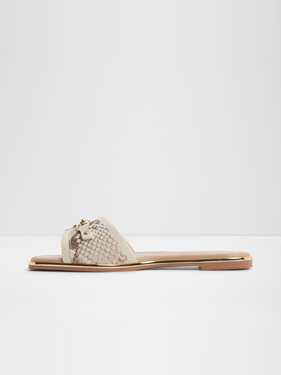 Women Beige Snake Print Flat Sandals