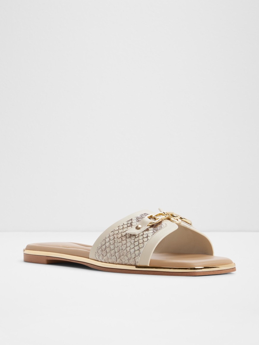 Women Beige Snake Print Flat Sandals