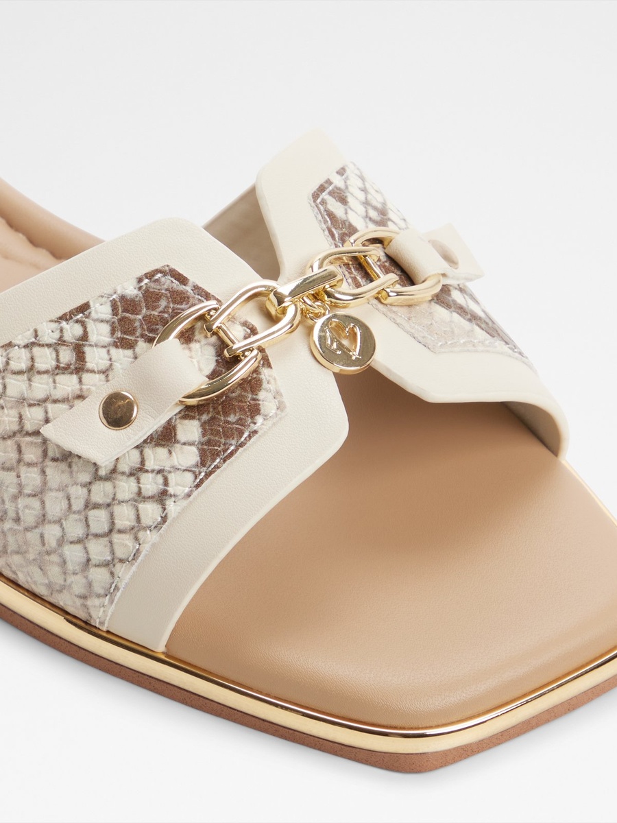 Women Beige Snake Print Flat Sandals