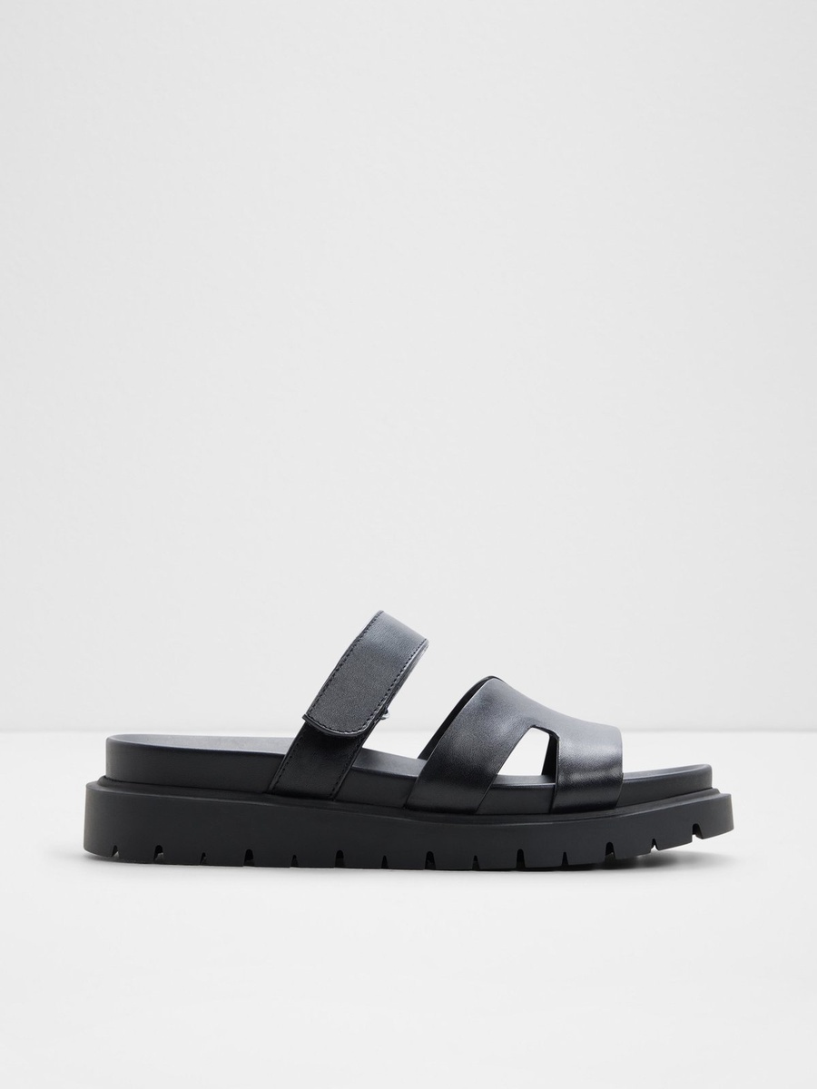 Women Black Chunky Platform Flat Sandals