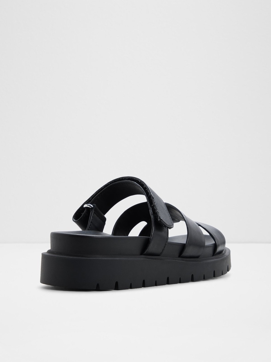 Women Black Chunky Platform Flat Sandals