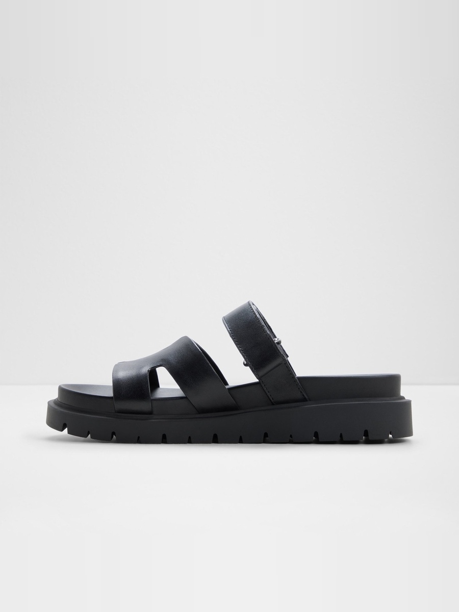 Women Black Chunky Platform Flat Sandals