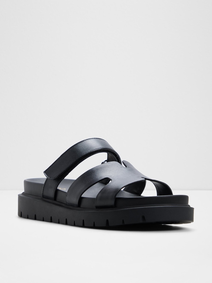 Women Black Chunky Platform Flat Sandals