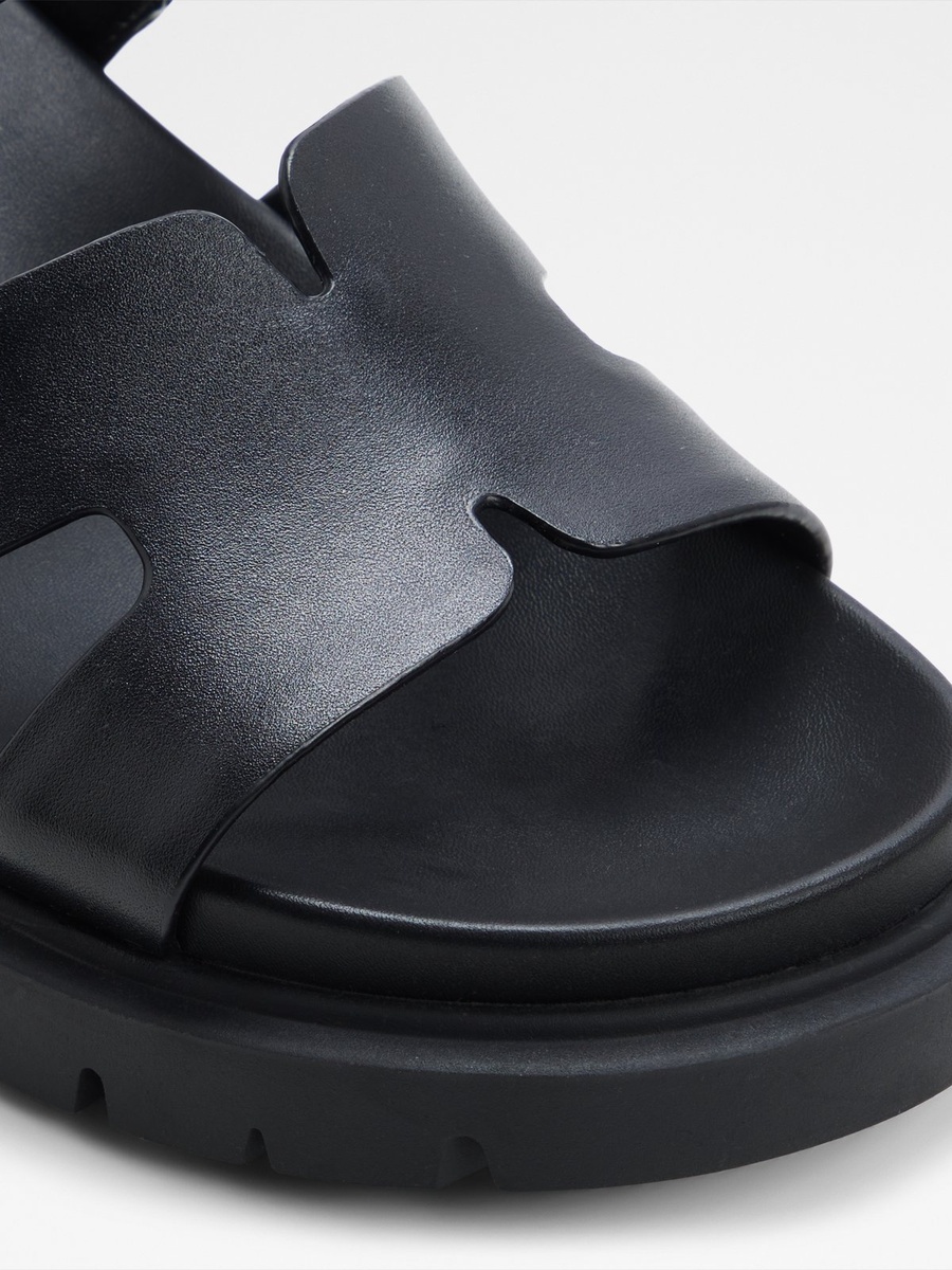 Women Black Chunky Platform Flat Sandals