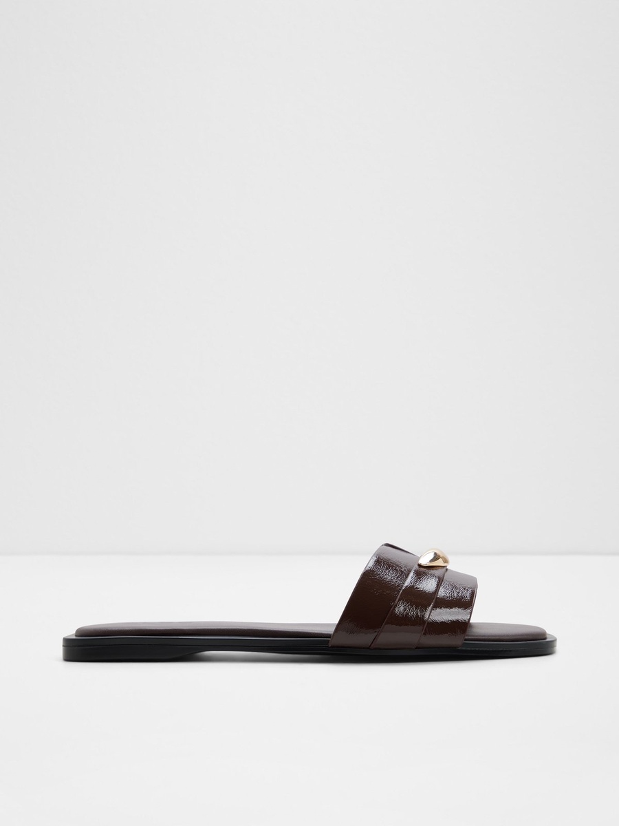 Women Coffee Brown Glossy Flat Sandals