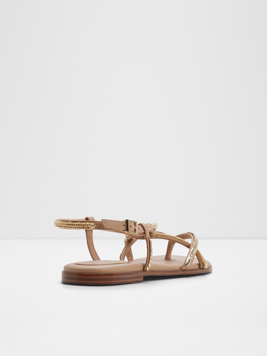 Beige Gold Chain Embellished Flat Sandals